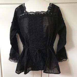 Eri + Ali Anthropologie Cotton & Lace Top Sz